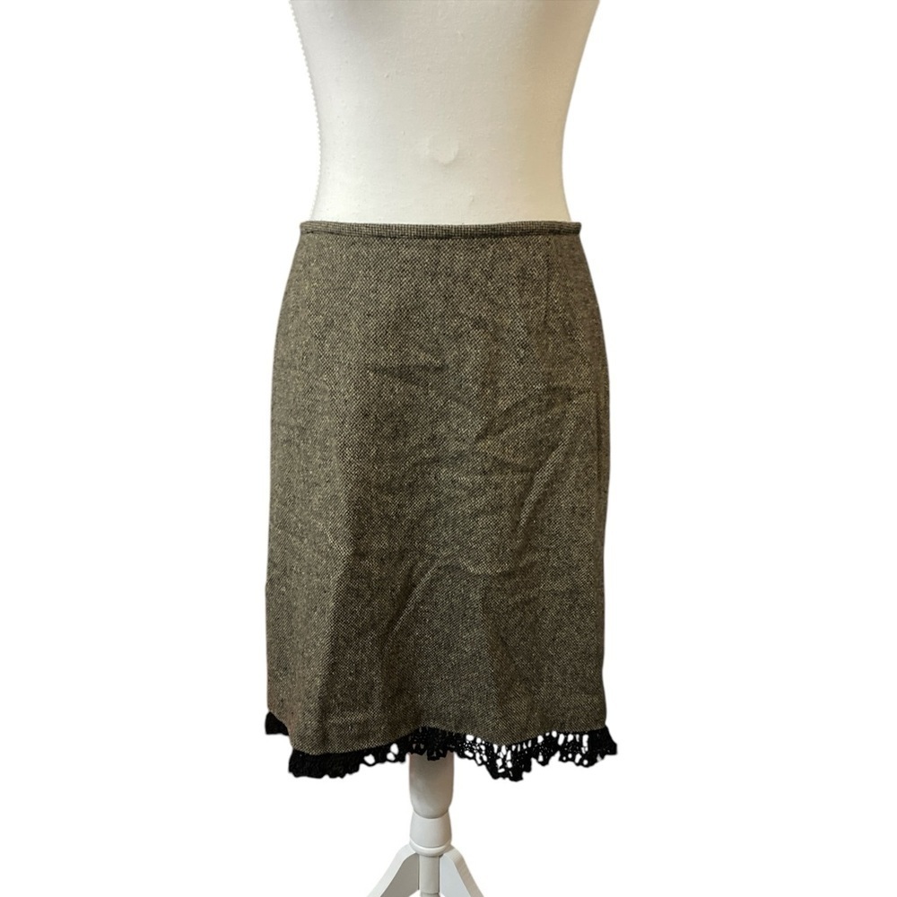 Vintage Eddie Bauer - Wool and silk blend crochet trim midi skirt